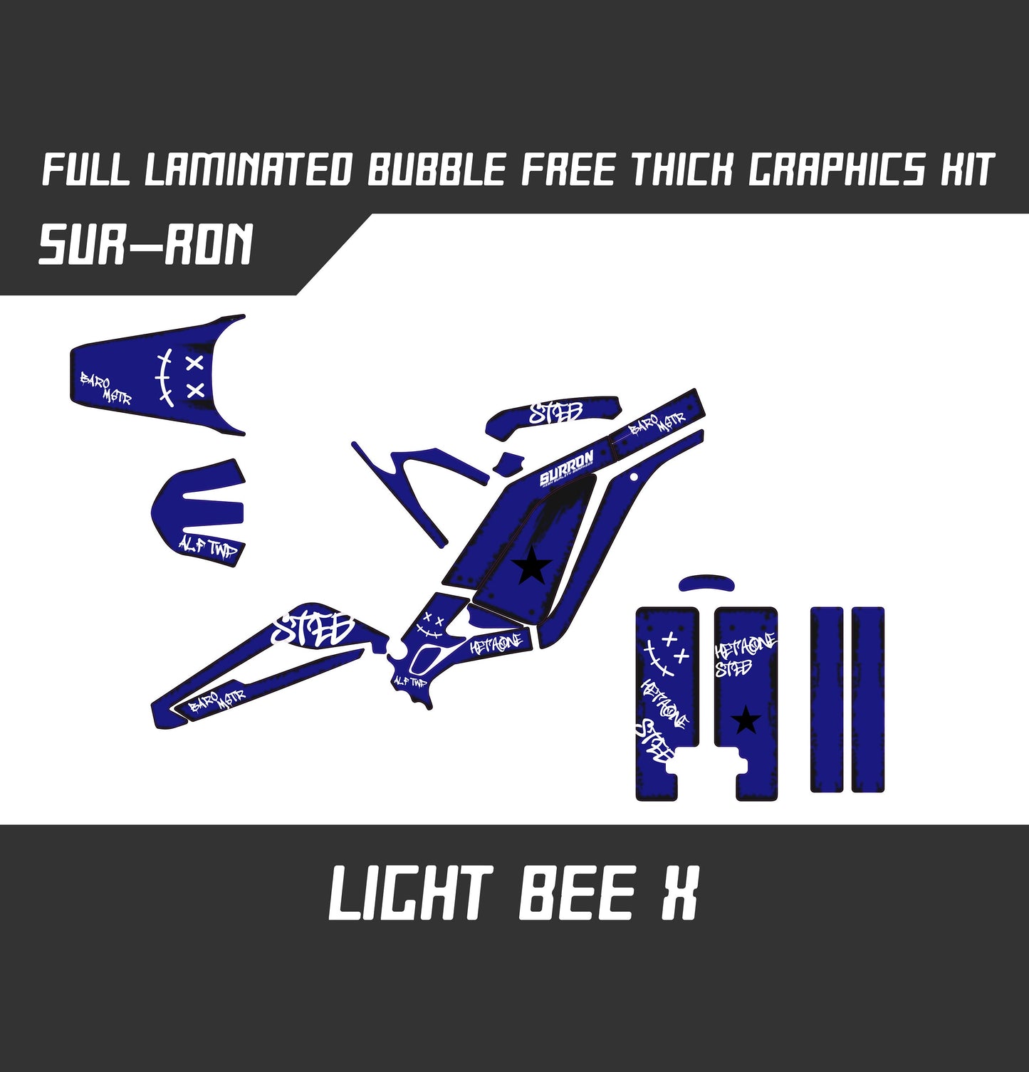 Sur Ron Light Bee X Graphics Kit - Blue Damaged Rat Style
