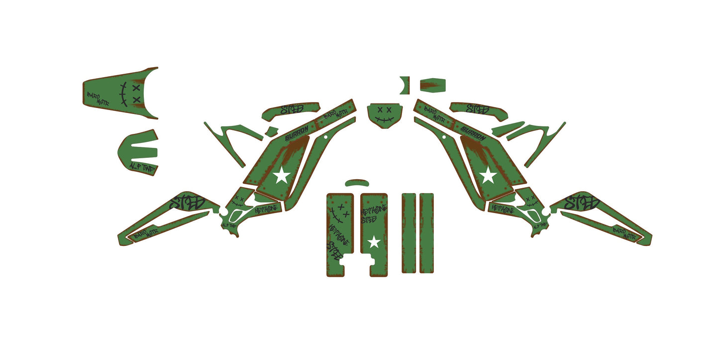 Sur Ron Light Bee X Graphics Kit - Green Damaged Rat Style