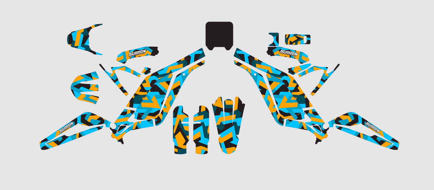 Sur Ron Light Bee X Graphics Kit - Orange Blue Camo Pattern