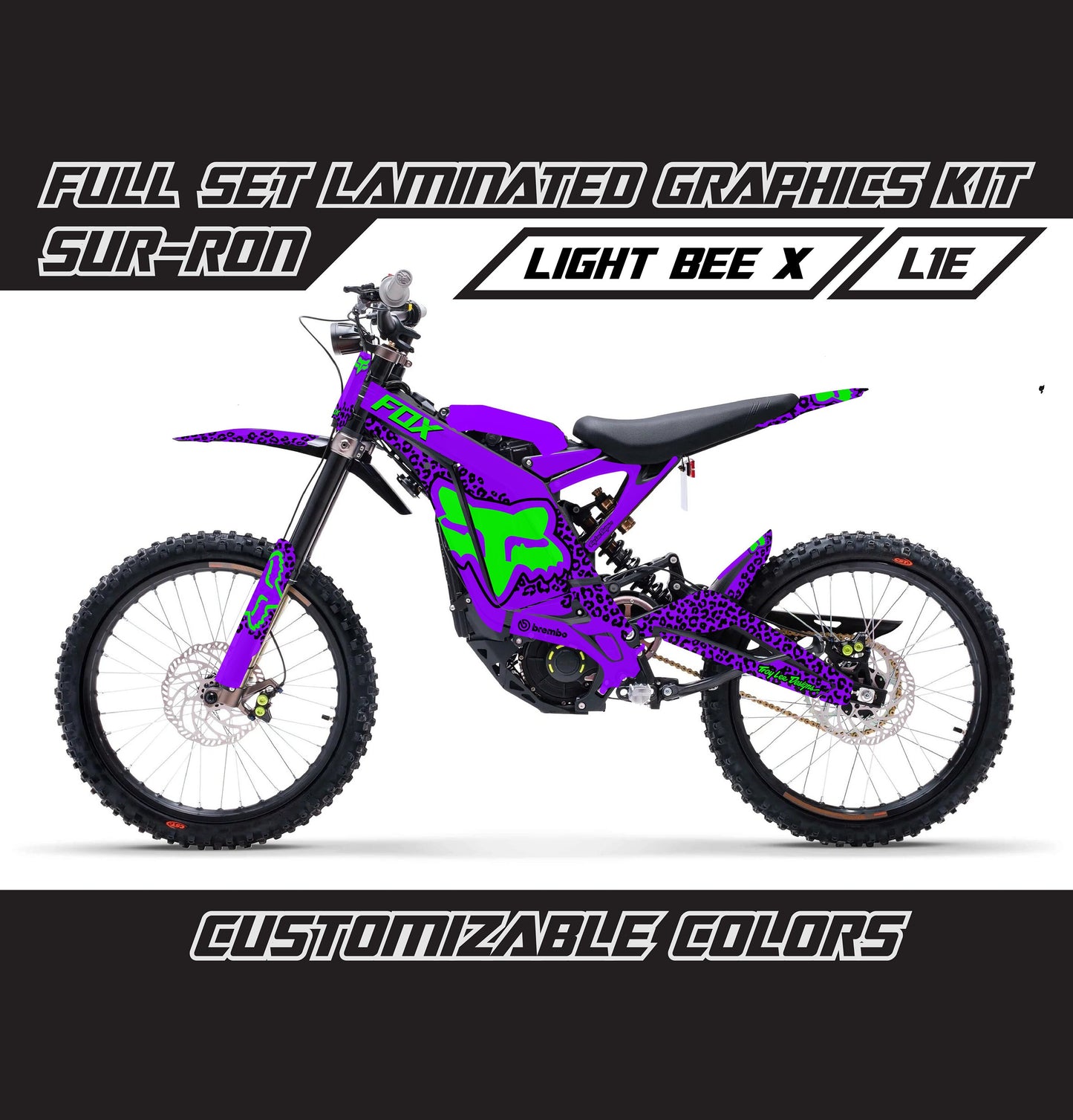 Sur Ron Light Bee X Graphics Kit - Violet Green Cheetah Fox