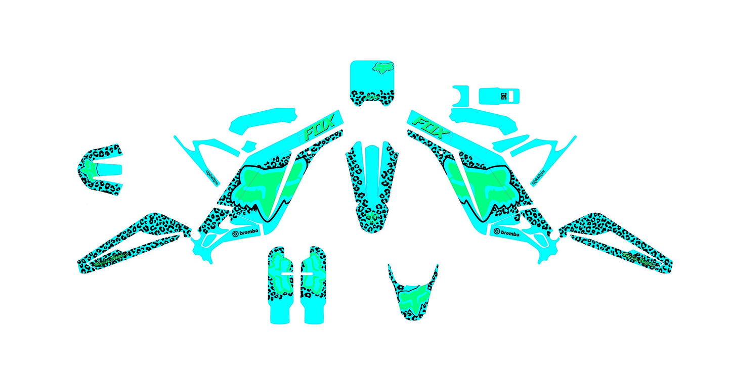 Sur Ron Light Bee X Graphics Kit - Sky Blue Green Cheetah Fox
