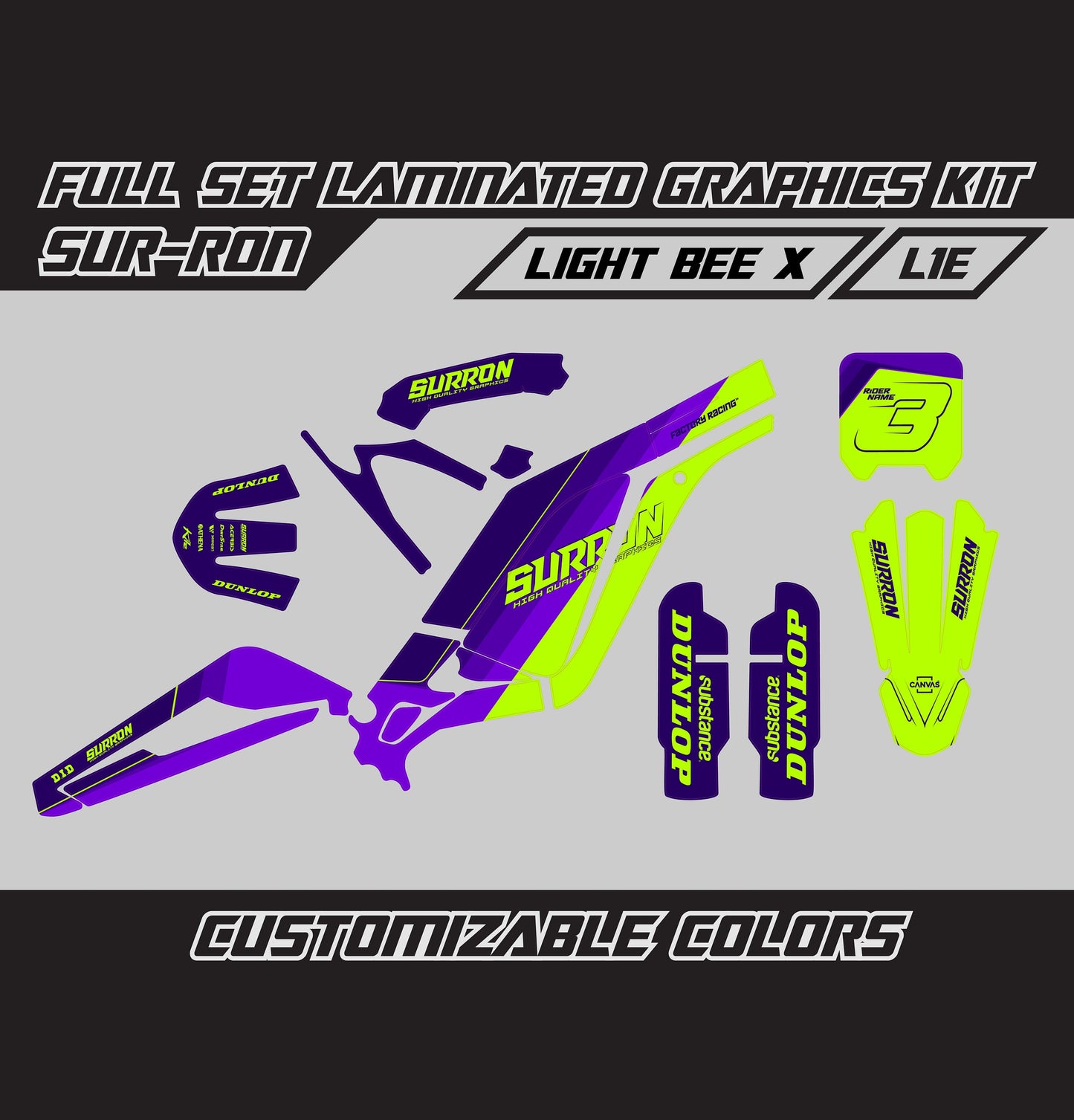 Sur Ron Light Bee X Graphics Kit - Fluo Yellow Violet Lines