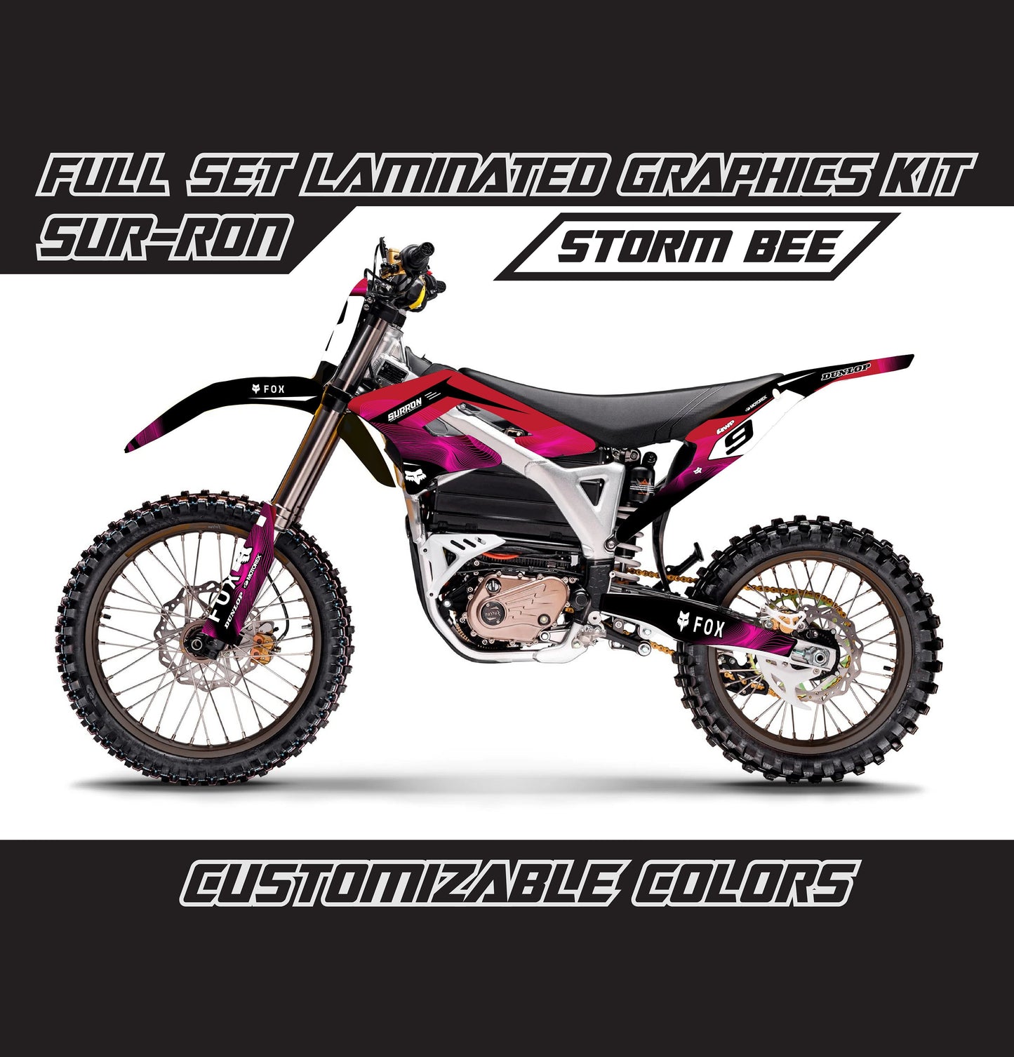 Sur Ron Storm Bee Graphics Kit - Red Pink Lines