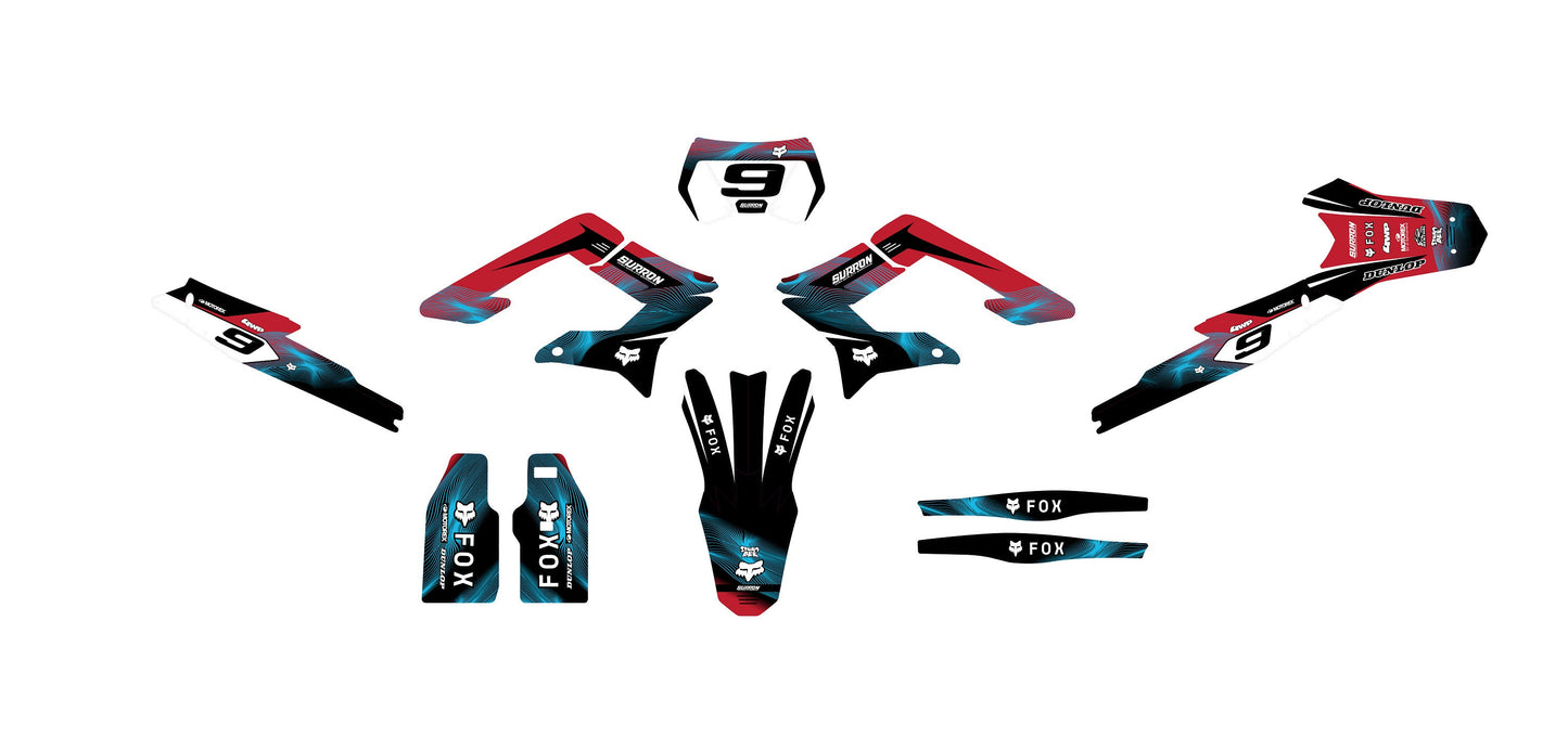 Sur Ron Storm Bee Graphics Kit - Red Sky Blue Lines