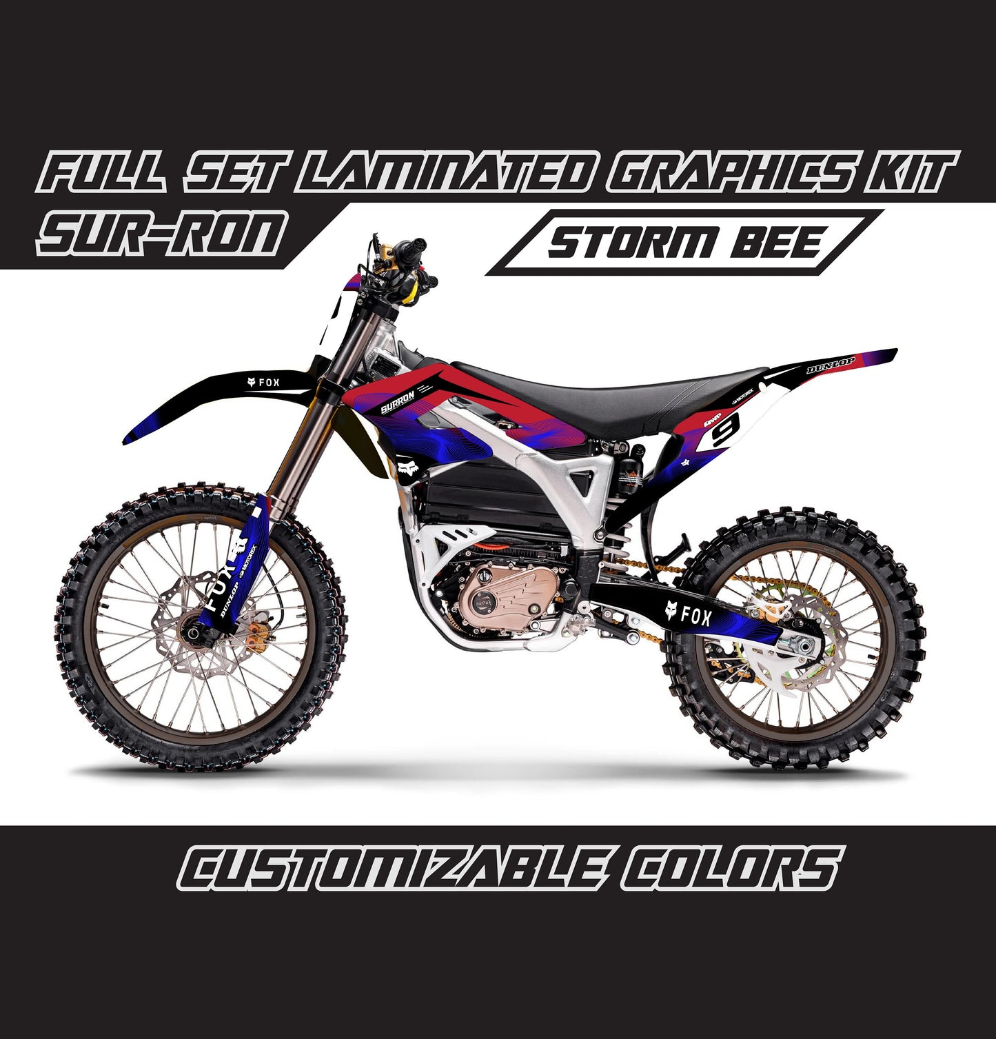Sur Ron Storm Bee Graphics Kit - Red Blue Lines