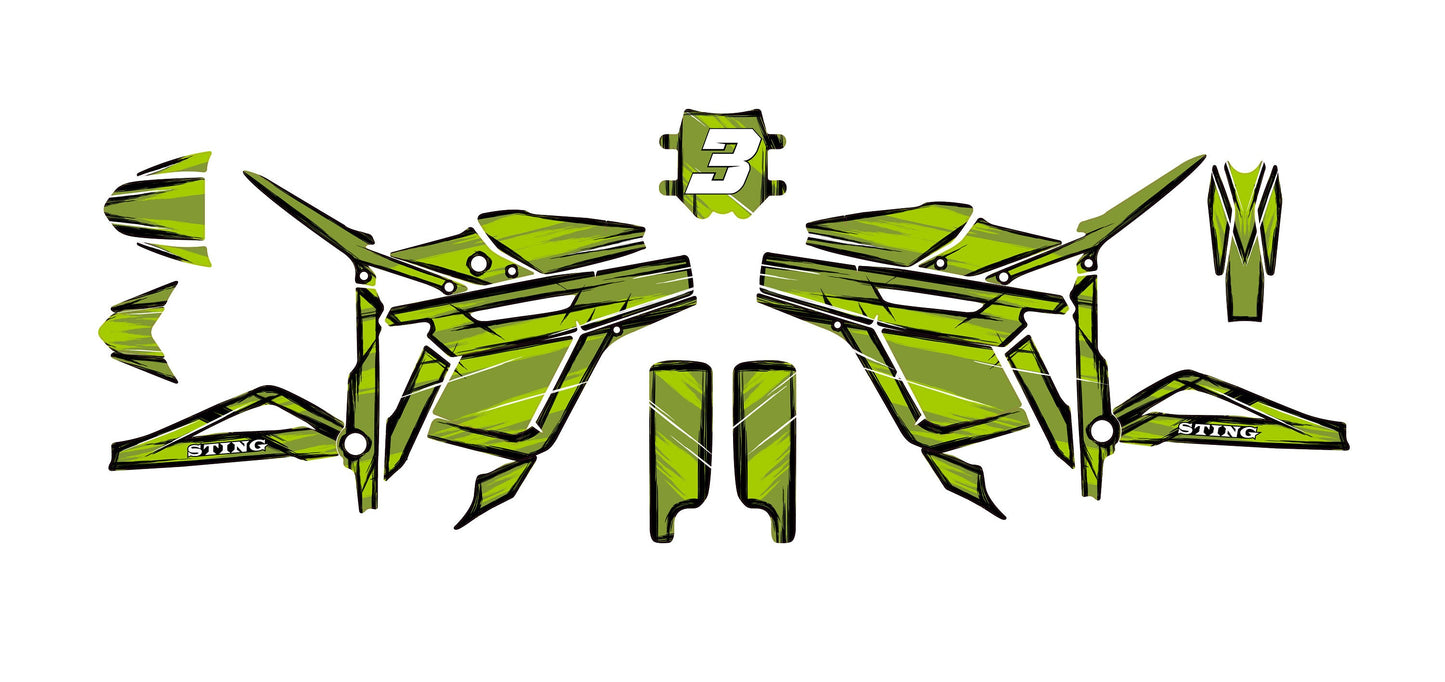Talaria Sting Graphics Kit - Lime Green Cartoon Style
