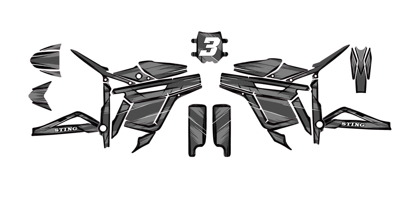 Talaria Sting Graphics Kit - Dark Gray Cartoon Style