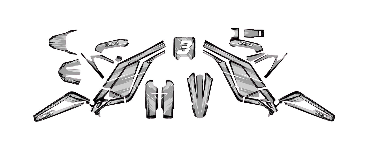 Sur Ron Light Bee X Graphics Kit - White Gray Cartoon Style