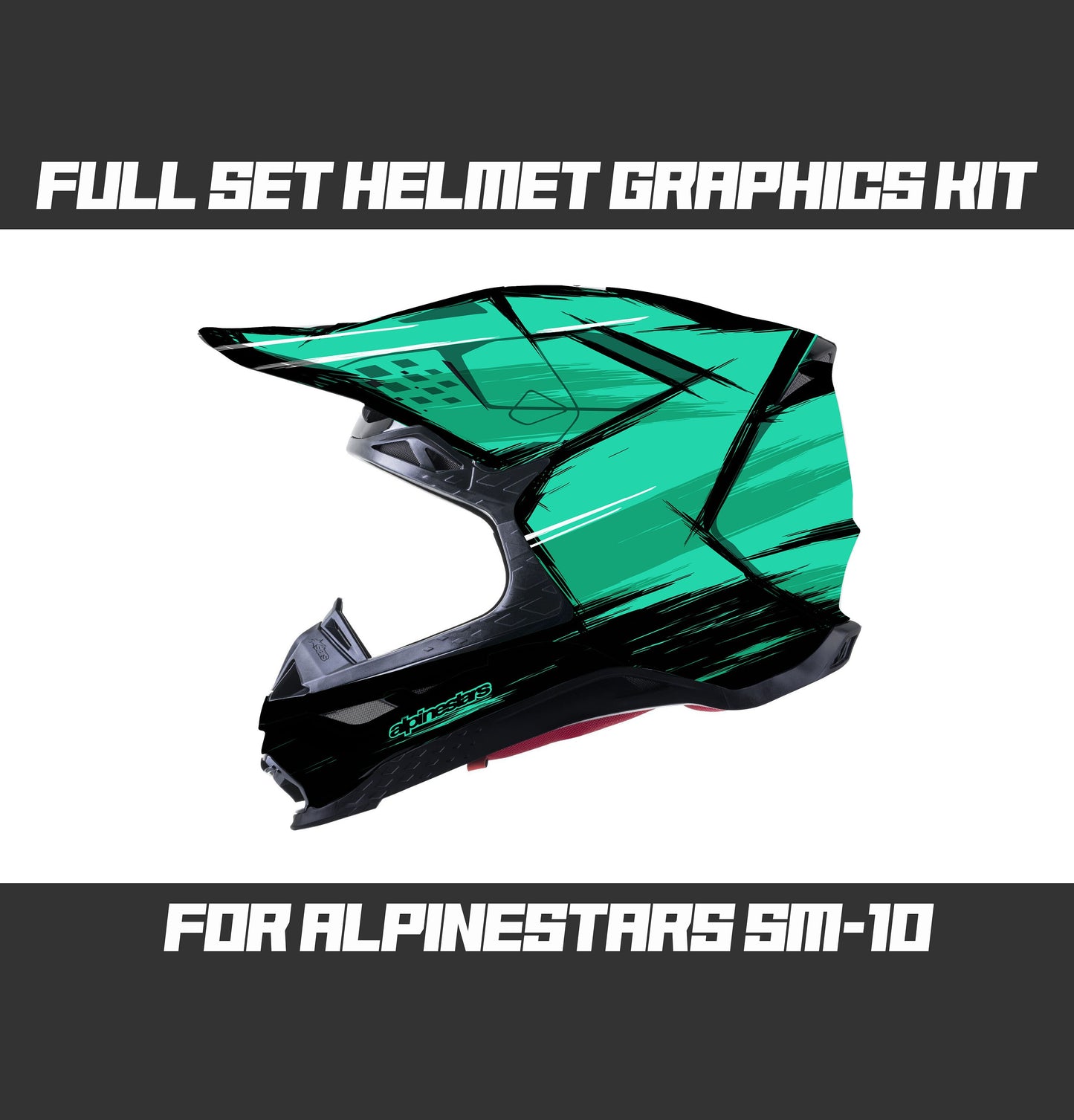 Alpinestars SM10 Helmet Graphics Kit - Turquoise Cartoon Style