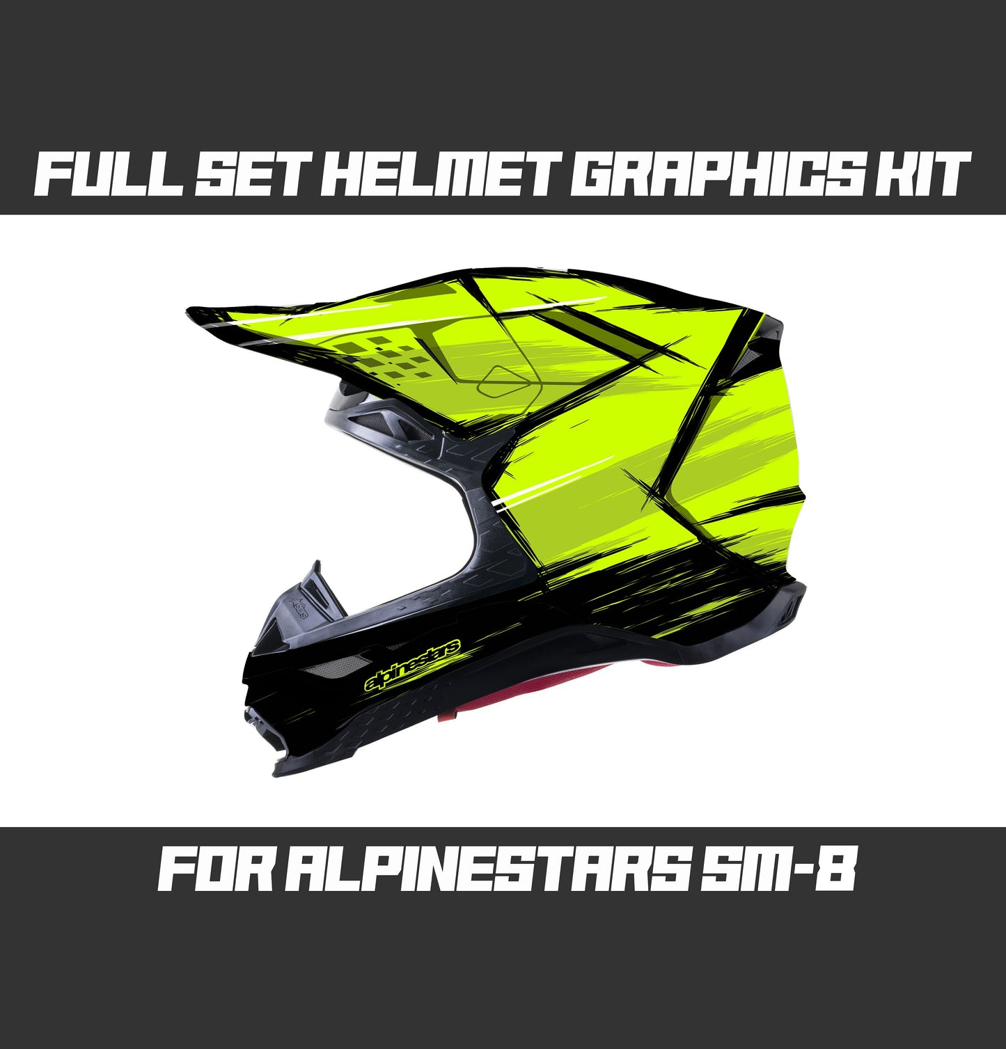 Alpinestars SM8 Helmet Graphics Kit - Fluorescent Lime Cartoon Style