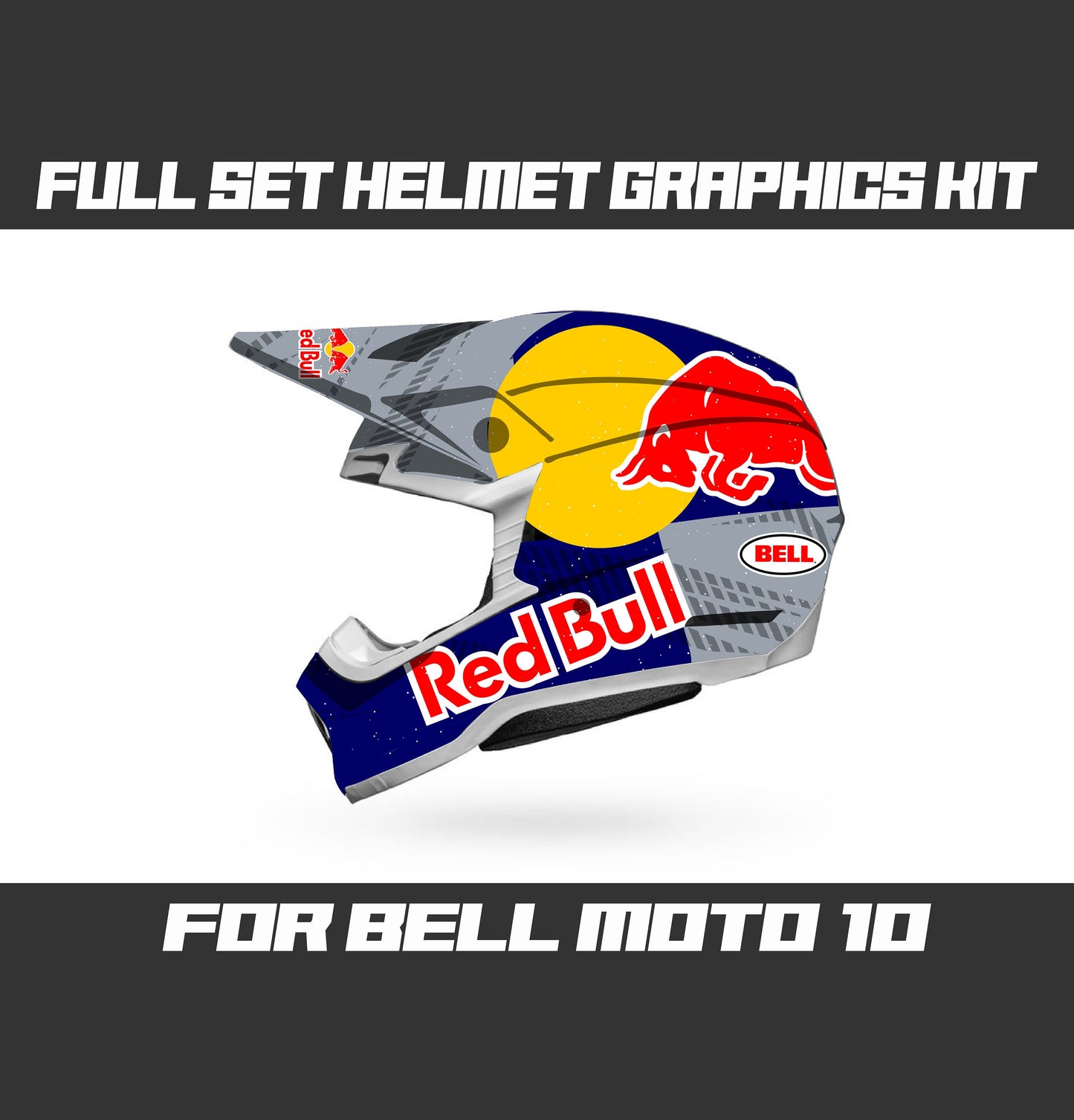BELL MOTO 10 Helmet Graphics Kit - Silver R Bull