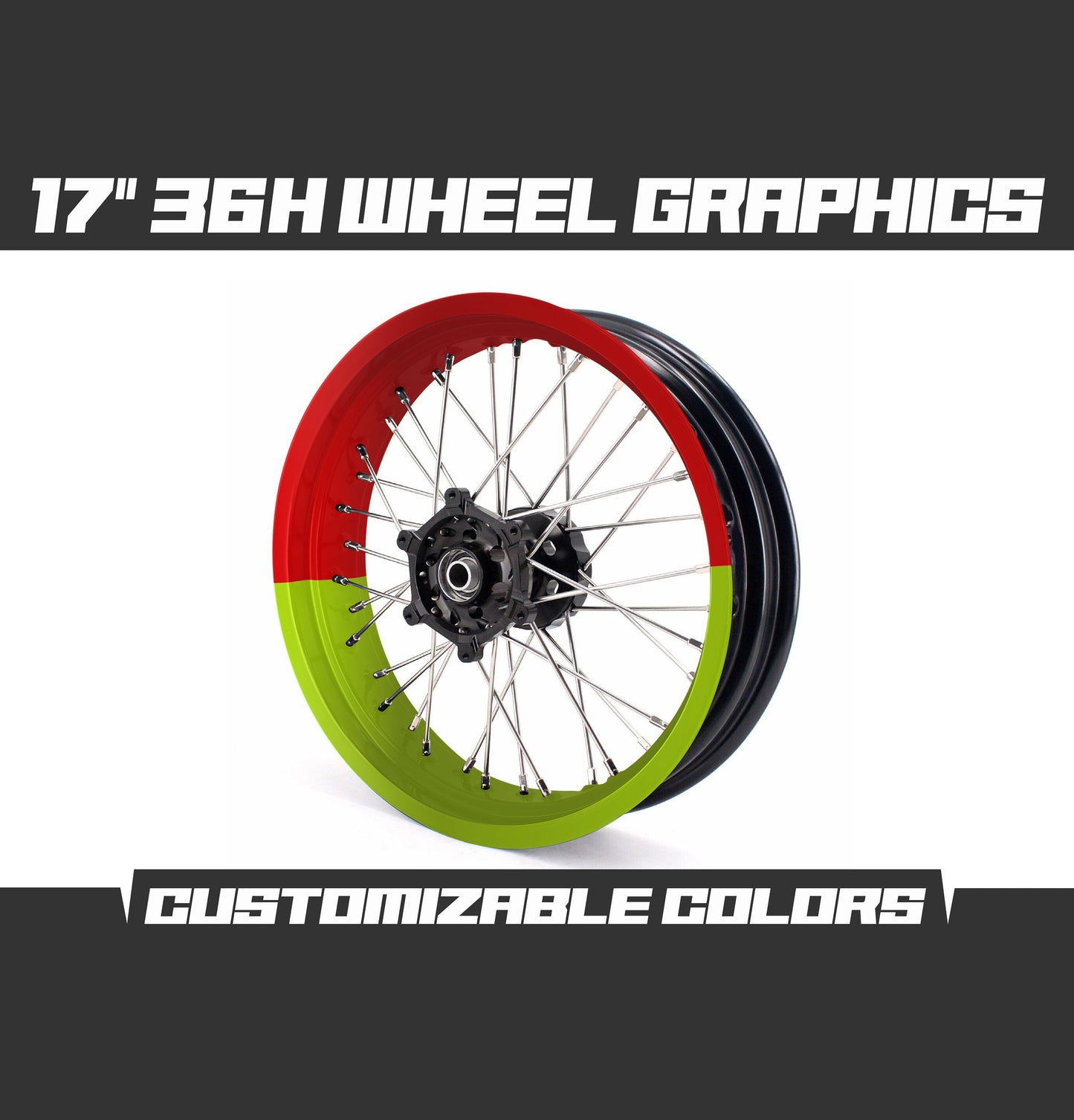 Supermoto 17" Wheels 50/50 Graphics Set - Red Fluo Lime