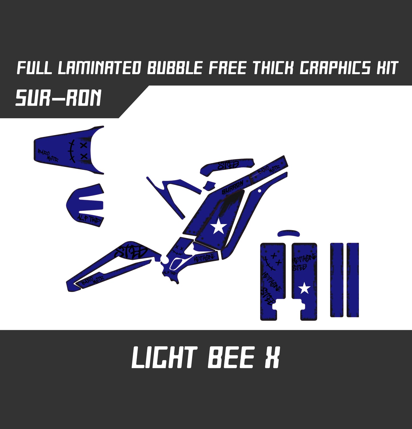 Sur Ron Light Bee X Graphics Kit - Navy Blue Damaged Rat Style