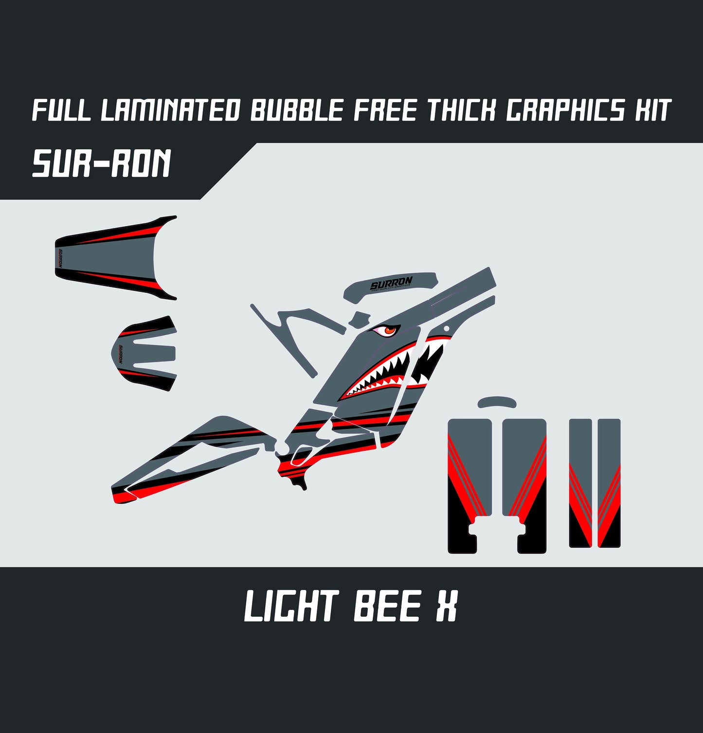 Sur Ron Light Bee X Graphics Kit - Red Gray Shark