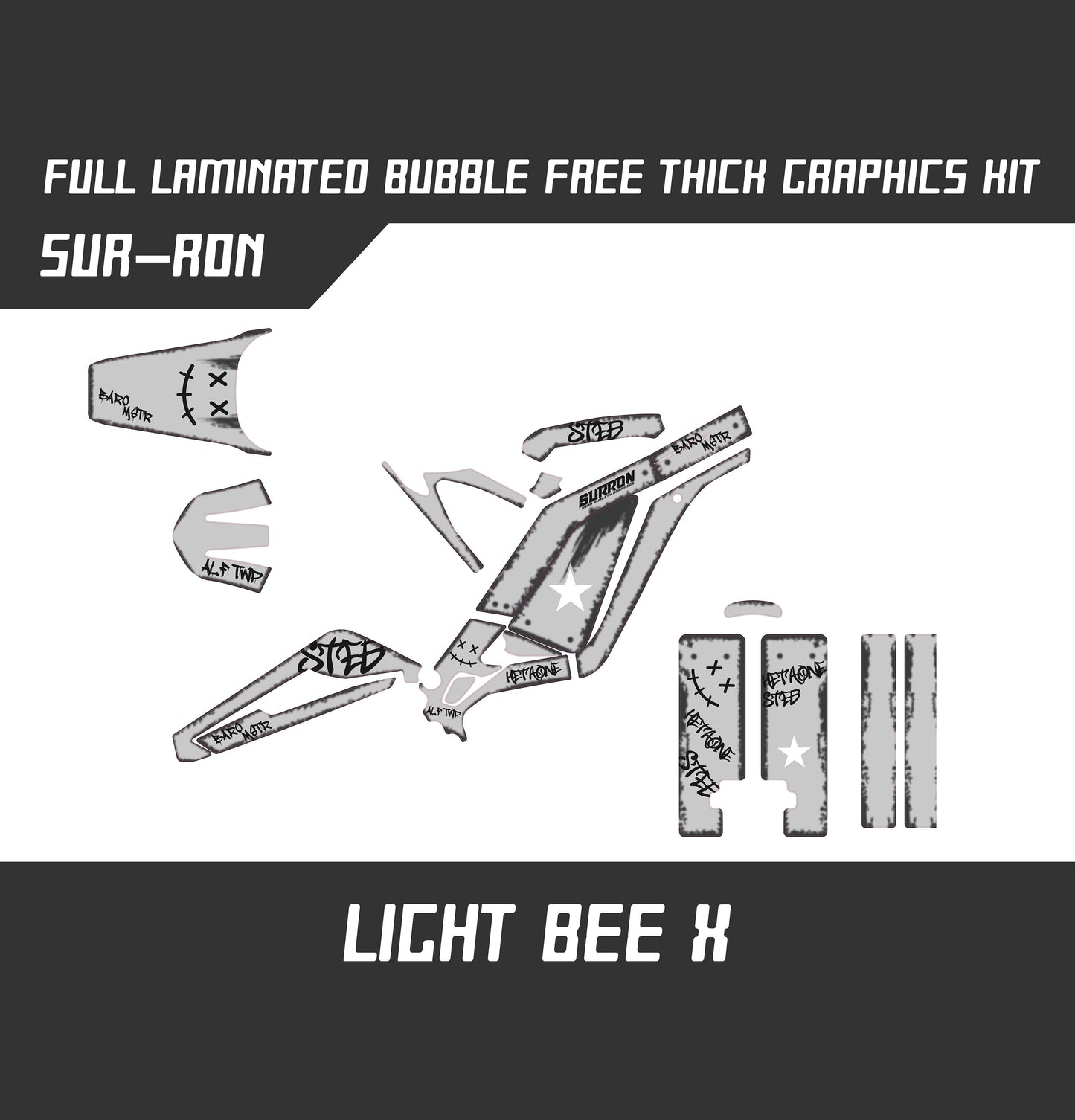 Sur Ron Light Bee X Graphics Kit - Gray Damaged Rat Style