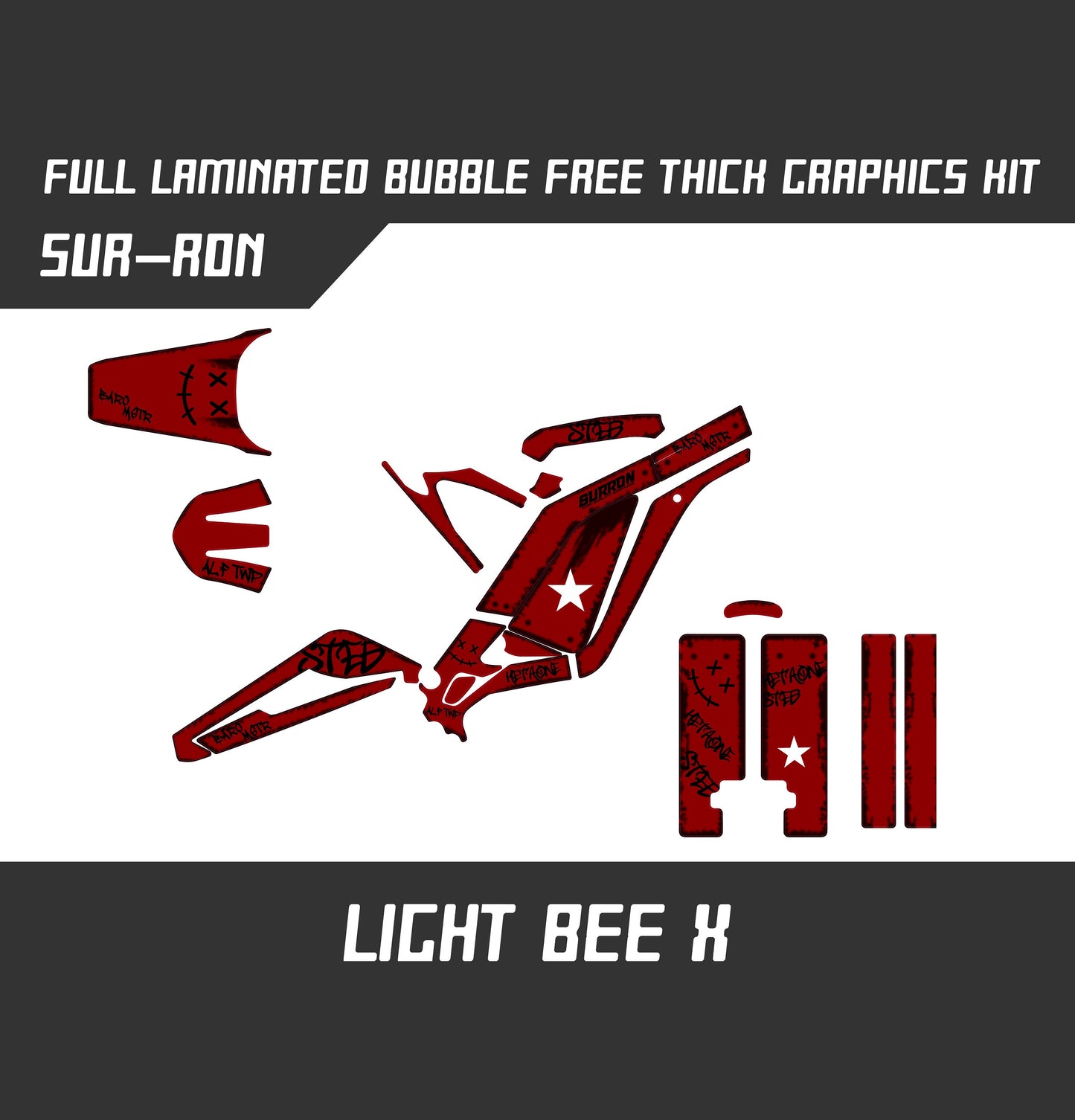 Sur Ron Light Bee X Graphics Kit - Dark Red Damaged Rat Style