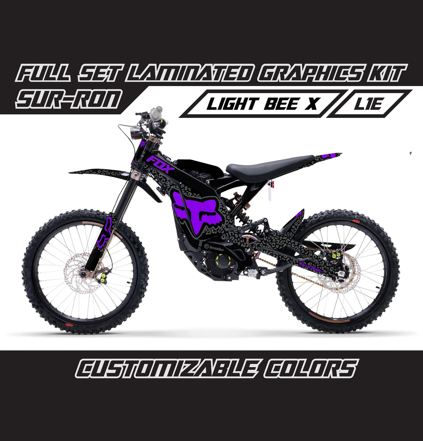 Sur Ron Light Bee X Graphics Kit - Black Violet Cheetah Fox