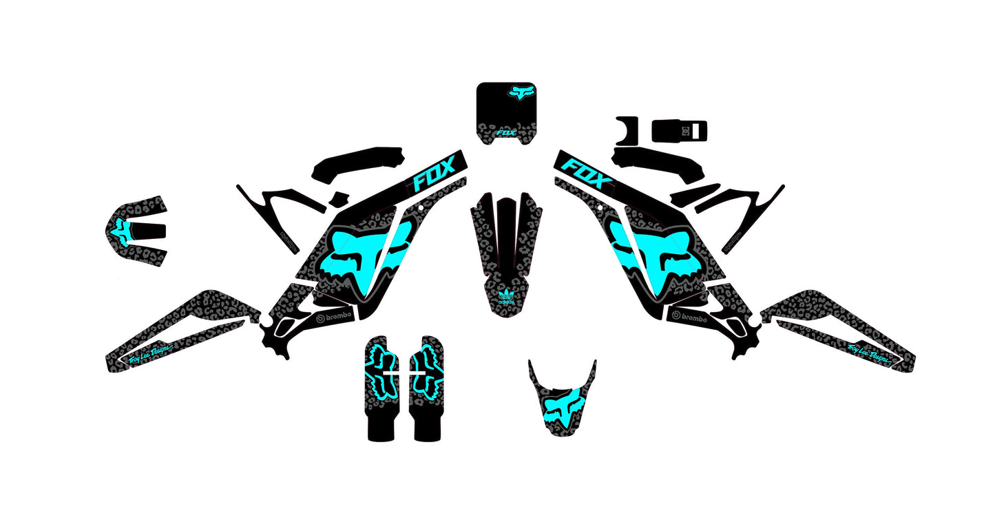 Sur Ron Light Bee X Graphics Kit - Black Sky Blue Cheetah Fox