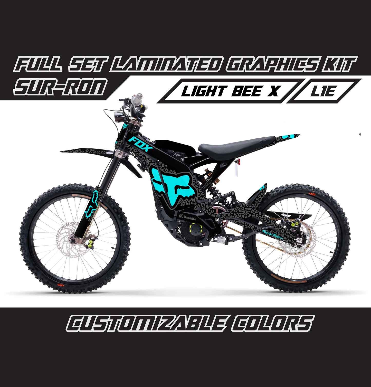 Sur Ron Light Bee X Graphics Kit - Black Sky Blue Cheetah Fox