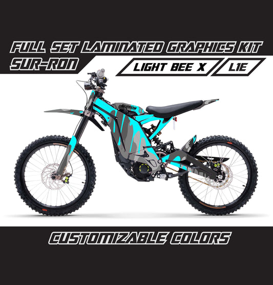 Sur Ron Light Bee X Electric Blue Gray Camo Drip Graphics Kit