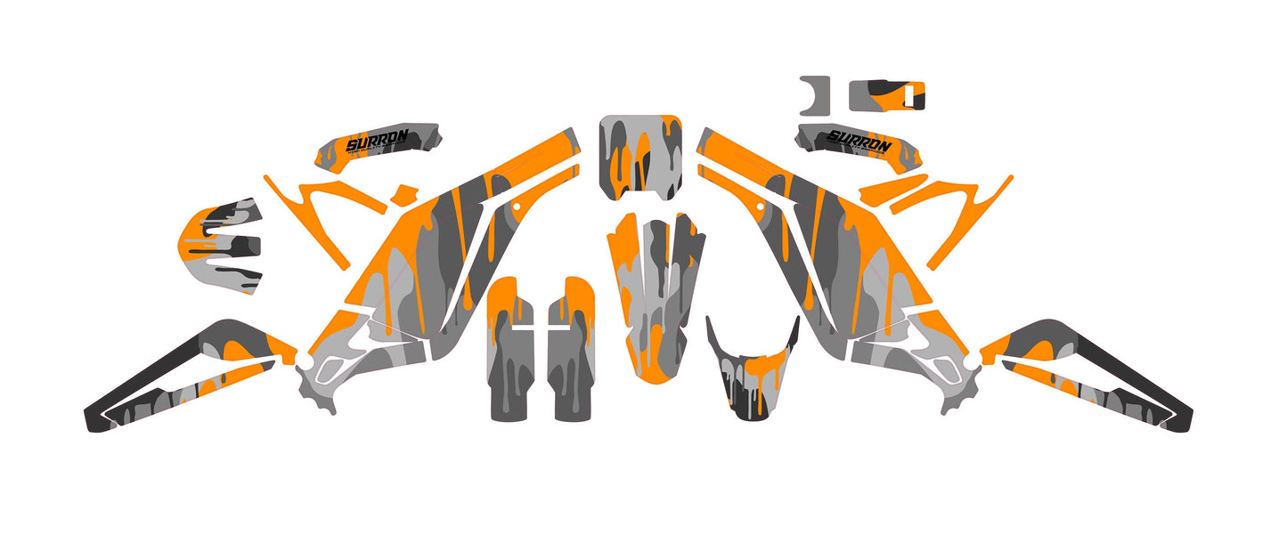 Sur Ron Light Bee X Graphics Kit - Orange Gray Camo Drip