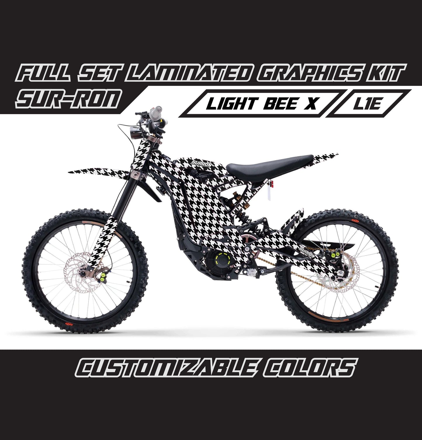 Sur Ron Light Bee X Graphics Kit - Black White Houndstooth