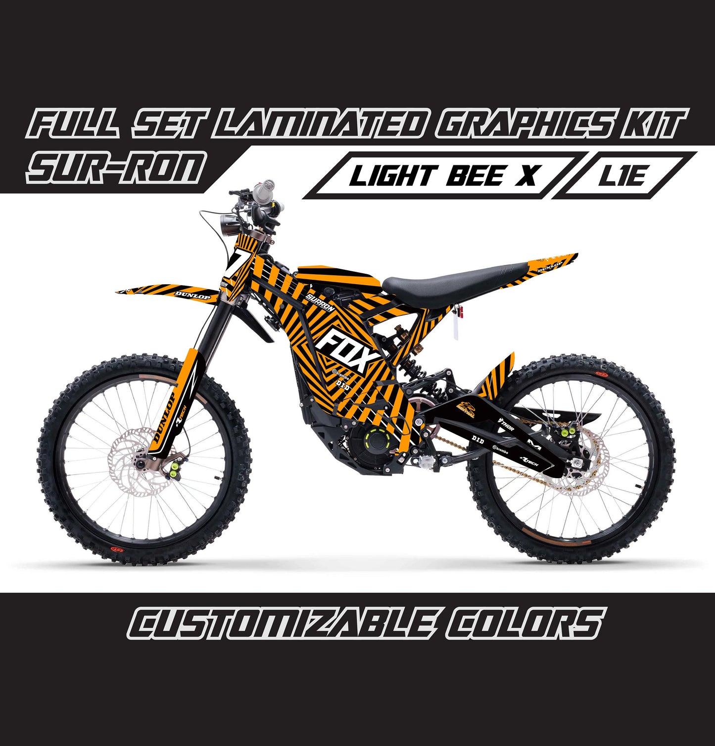 Sur Ron Light Bee X Graphics Kit - Orange Fox Lines