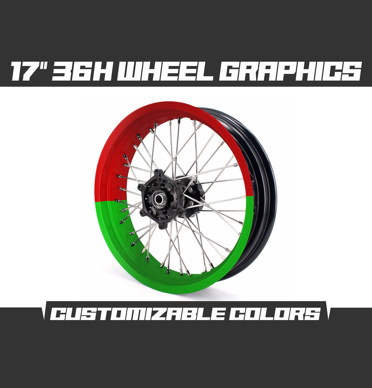 Supermoto 17" Red Green Wheels Graphics Kit